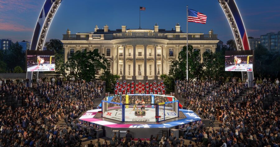 Trumps Draws Cheers and Jeers for Giant UFC-Fighting Arena on White House Lawn.