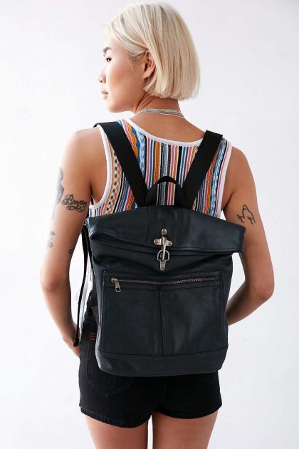 Women's Black Leather Smith Backpack.