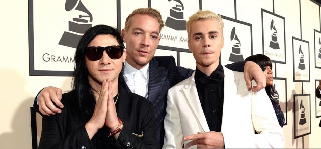 DIPLO with Justin Bieber and Skrillex  at 2016 Grammys.