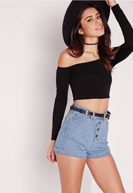 Missguided Long Sleeve Jersey Bardot Crop Top in Black Brand: Missguided Cost: $12.92.